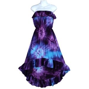 Hi-Lo Tie-Dye Flamenco Dress in Purple, Aqua